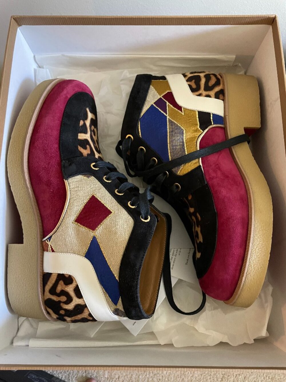 Men's Christian Louboutin size 8 1/2 or 41 1/2 pony hair multi colored rare boot